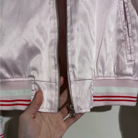 Pink satin Ashley‎ By 26 International Pink and White women’s bomber Jacket (lg) - Picture 6 of 8